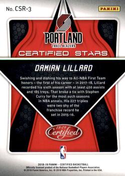2018-19 Panini Certified - Certified Stars #CSR-3 Damian Lillard Back