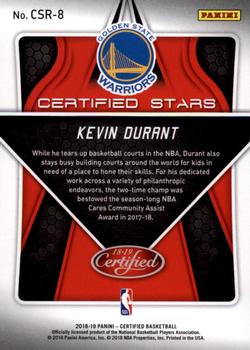 2018-19 Panini Certified - Certified Stars #CSR-8 Kevin Durant Back
