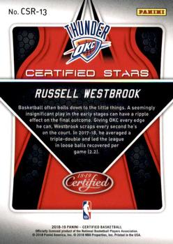 2018-19 Panini Certified - Certified Stars #CSR-13 Russell Westbrook Back