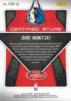 2018-19 Panini Certified - Certified Stars #CSR-14 Dirk Nowitzki Back