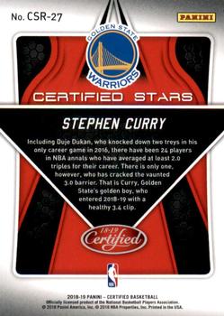 2018-19 Panini Certified - Certified Stars #CSR-27 Stephen Curry Back