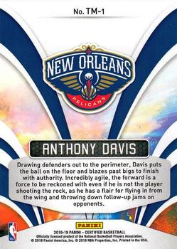2018-19 Panini Certified - The Mighty #TM-1 Anthony Davis Back