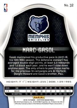 2018-19 Panini Certified - Red #32 Marc Gasol Back