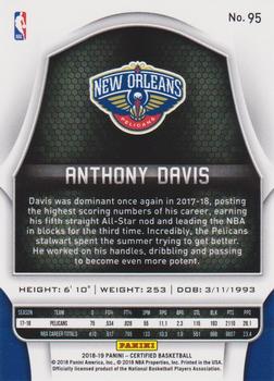 2018-19 Panini Certified - Red #95 Anthony Davis Back