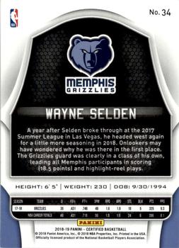 2018-19 Panini Certified - Blue #34 Wayne Selden Back