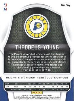 2018-19 Panini Certified - Blue #94 Thaddeus Young Back