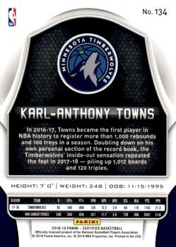 2018-19 Panini Certified - Blue #134 Karl-Anthony Towns Back