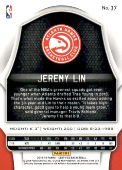 2018-19 Panini Certified - Orange #37 Jeremy Lin Back