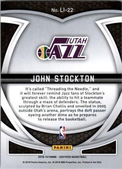 2018-19 Panini Certified - Lasting Impressions Black #LI-22 John Stockton Back