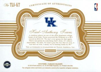 2018 Panini Flawless Collegiate - Flawless Team Logo Signatures Black #TLS-KT Karl-Anthony Towns Back