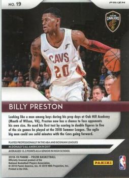 2018-19 Panini Prizm - Prizms Silver #19 Billy Preston Back