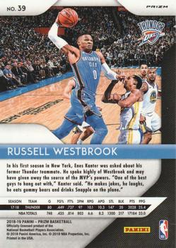 2018-19 Panini Prizm - Prizms Silver #39 Russell Westbrook Back