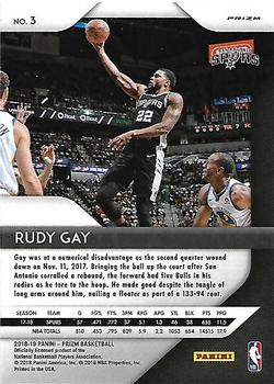 2018-19 Panini Prizm - Prizms Red White and Blue #3 Rudy Gay Back