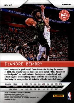 2018-19 Panini Prizm - Prizms Red White and Blue #28 DeAndre' Bembry Back