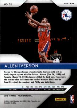 2018-19 Panini Prizm - Prizms Red White and Blue #45 Allen Iverson Back