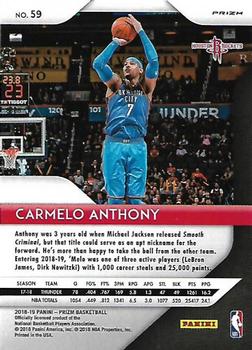 2018-19 Panini Prizm - Prizms Red White and Blue #59 Carmelo Anthony Back