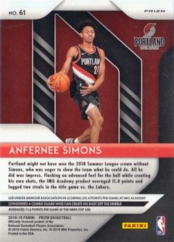 2018-19 Panini Prizm - Prizms Red White and Blue #61 Anfernee Simons Back