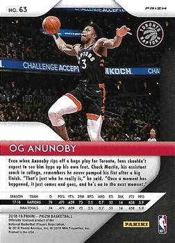 2018-19 Panini Prizm - Prizms Red White and Blue #63 OG Anunoby Back