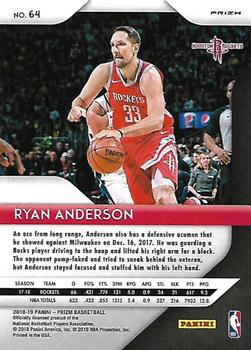 2018-19 Panini Prizm - Prizms Red White and Blue #64 Ryan Anderson Back