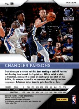 2018-19 Panini Prizm - Prizms Red White and Blue #116 Chandler Parsons Back