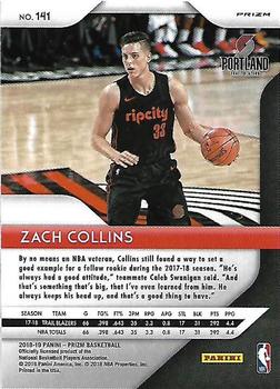 2018-19 Panini Prizm - Prizms Red White and Blue #141 Zach Collins Back