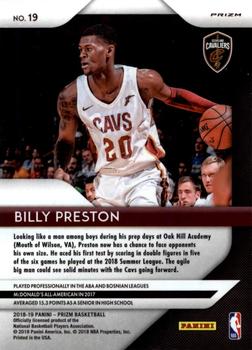 2018-19 Panini Prizm - Prizms Ruby Wave #19 Billy Preston Back