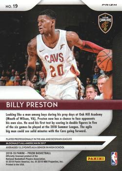 2018-19 Panini Prizm - Prizms Fast Break #19 Billy Preston Back