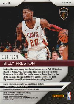 2018-19 Panini Prizm - Prizms Fast Break Red #19 Billy Preston Back