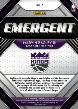 2018-19 Panini Prizm - Emergent #2 Marvin Bagley III Back