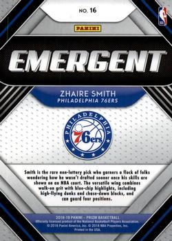 2018-19 Panini Prizm - Emergent #16 Zhaire Smith Back