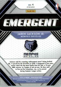 2018-19 Panini Prizm - Emergent Silver #4 Jaren Jackson Jr. Back