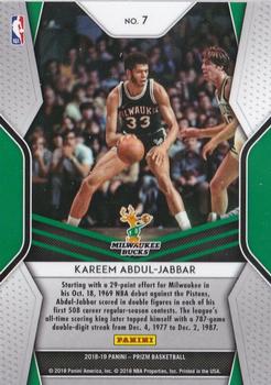2018-19 Panini Prizm - Dominance #7 Kareem Abdul-Jabbar Back