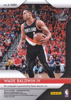 2018-19 Panini Prizm - Signatures #S-WB4 Wade Baldwin IV Back