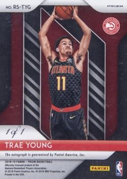 2018-19 Panini Prizm - Rookie Signatures Prizms Black #RS-TYG Trae Young Back