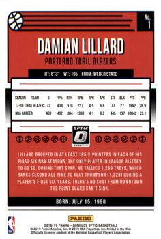 2018-19 Donruss Optic #1 Damian Lillard Back