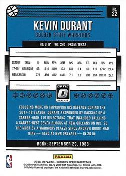 2018-19 Donruss Optic #22 Kevin Durant Back