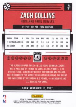 2018-19 Donruss Optic #31 Zach Collins Back