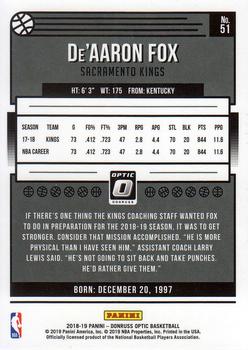 2018-19 Donruss Optic #51 De'Aaron Fox Back