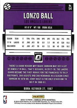 2018-19 Donruss Optic #54 Lonzo Ball Back