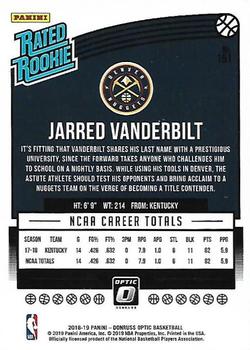 2018-19 Donruss Optic #151 Jarred Vanderbilt Back