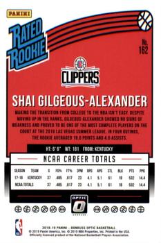 2018-19 Donruss Optic #162 Shai Gilgeous-Alexander Back