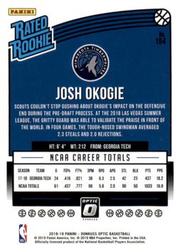 2018-19 Donruss Optic #194 Josh Okogie Back