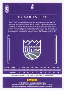 2018-19 Panini Impeccable #15 De'Aaron Fox Back