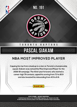 2018-19 Panini Instant NBA - Black #191 Pascal Siakam Back