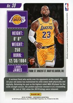 2018-19 Panini Contenders - Conference Finals Ticket #30 LeBron James Back