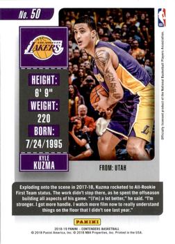 2018-19 Panini Contenders - Conference Finals Ticket #50 Kyle Kuzma Back