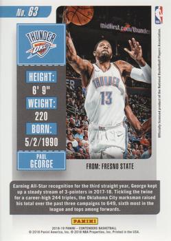 2018-19 Panini Contenders - Conference Finals Ticket #63 Paul George Back