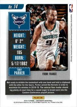 2018-19 Panini Contenders - Game Ticket Green #14 Tony Parker Back