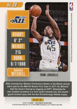 2018-19 Panini Contenders - Game Ticket Green #39 Donovan Mitchell Back