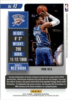 2018-19 Panini Contenders - Game Ticket Green #43 Russell Westbrook Back